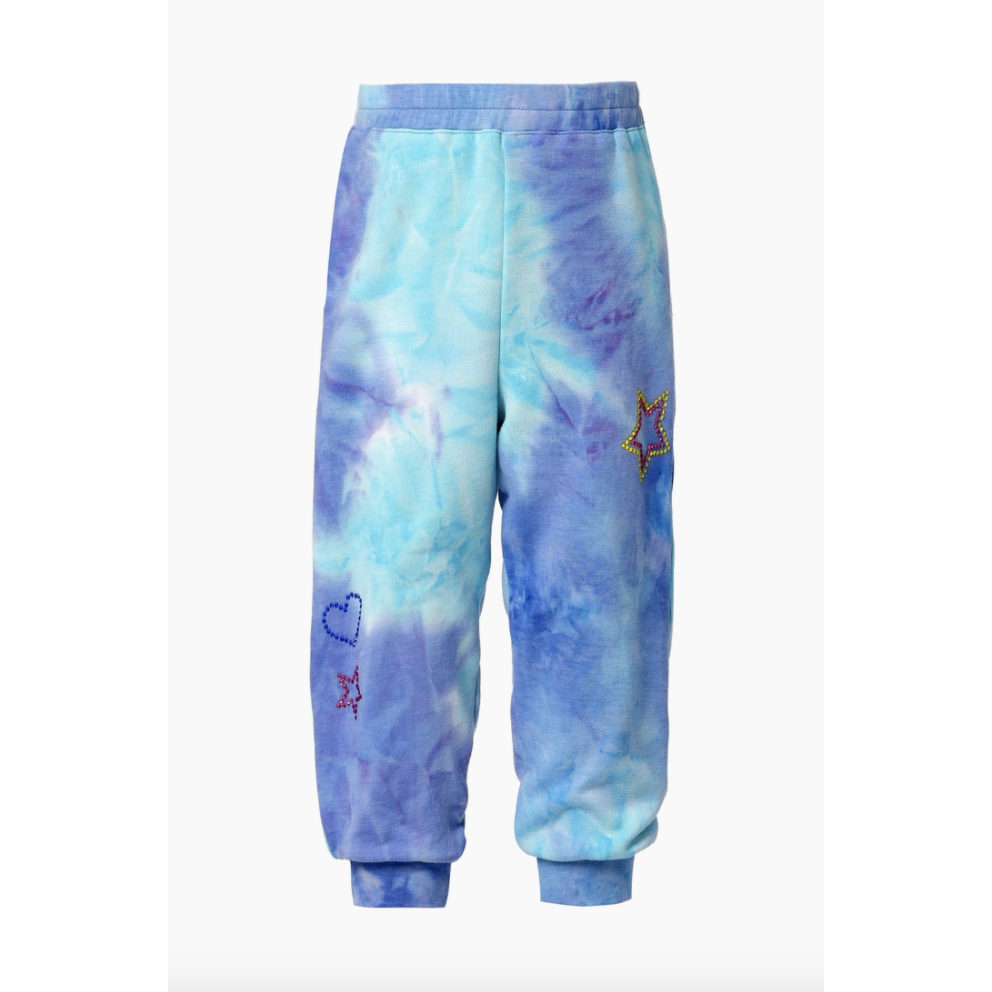 Baby Sara Tie-Dye Joggers With Rhinestone Detail - Blue