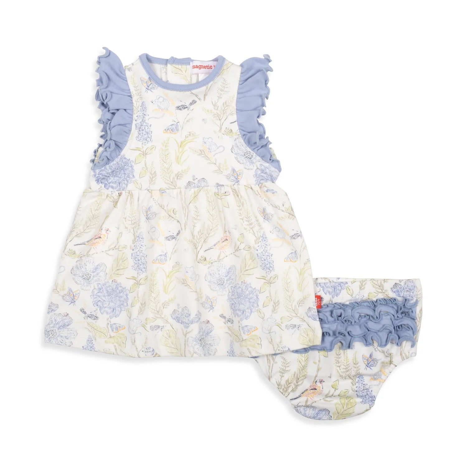 Magnetic Me Blue Blossom Organic Cotton Magnetic Infant Dress Diaper Cover