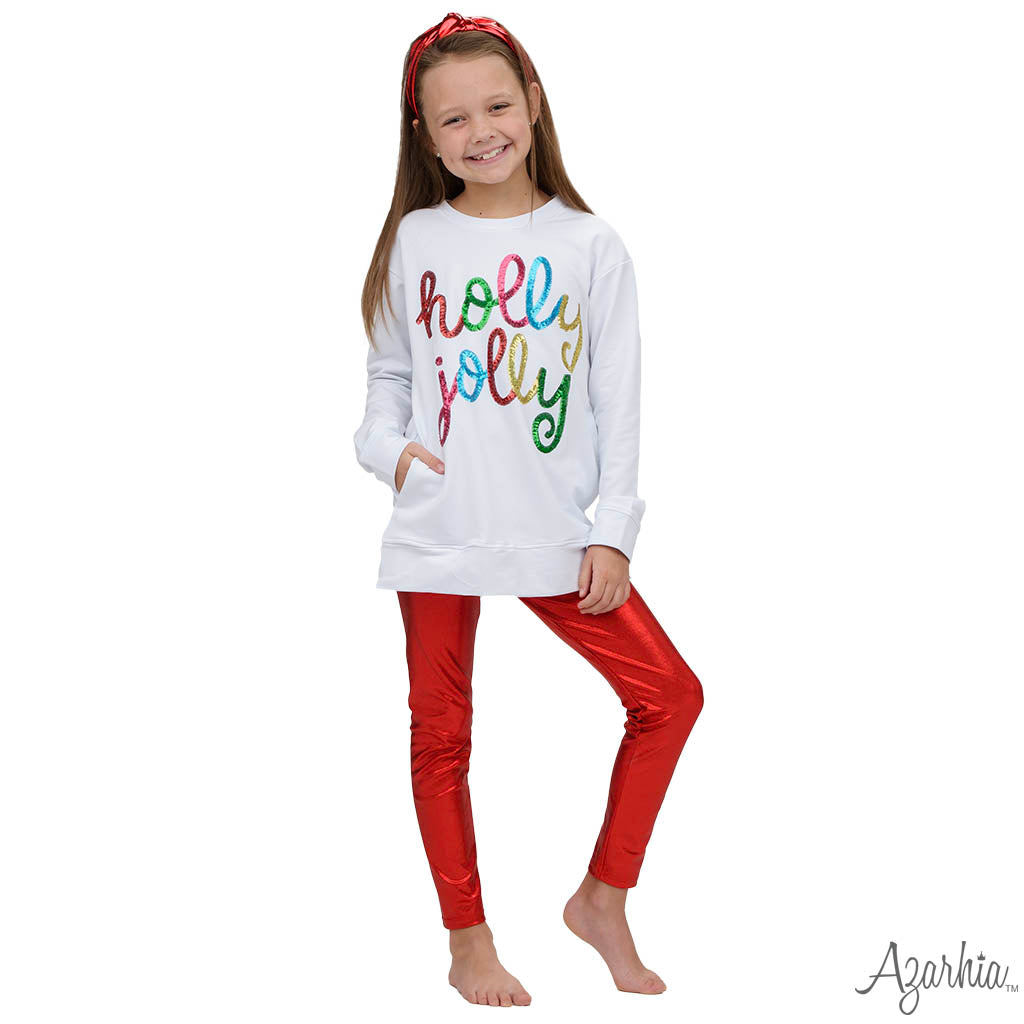 Azarhia Christmas Holly Jolly Sequins Tunic Pocket Shirt - White-AZARHIA-Little Giant Kidz