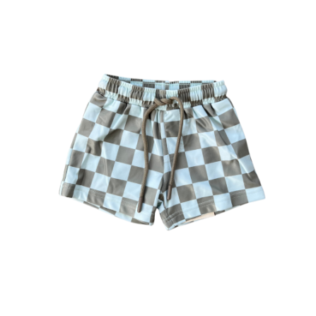 Baby Sprouts Boy's Swim Shorts- Checker In Seagrass-Baby Sprouts-Little Giant Kidz