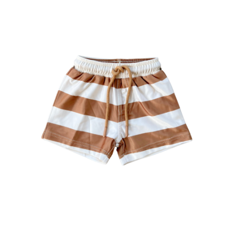 Baby Sprouts Boy's Swim Shorts- Stripe in Toffee-Baby Sprouts-Little Giant Kidz