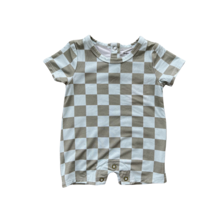 Baby Sprouts Boy's Tee Romper- Checker in Seagrass-Baby Sprouts-Little Giant Kidz