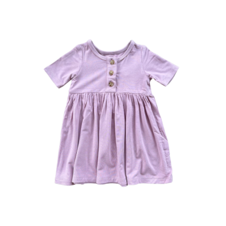 Baby Sprouts Girl's Short Sleeve Henley Dress- Thistle-Baby Sprouts-Little Giant Kidz