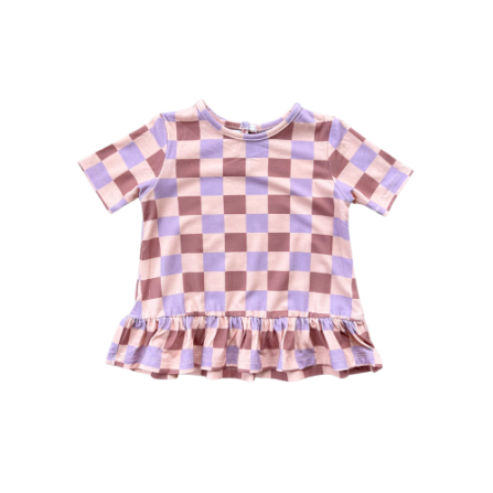 Baby Sprouts Girls Short Sleeve Peplum Top- Checker in Burlwood-Baby Sprouts-Little Giant Kidz