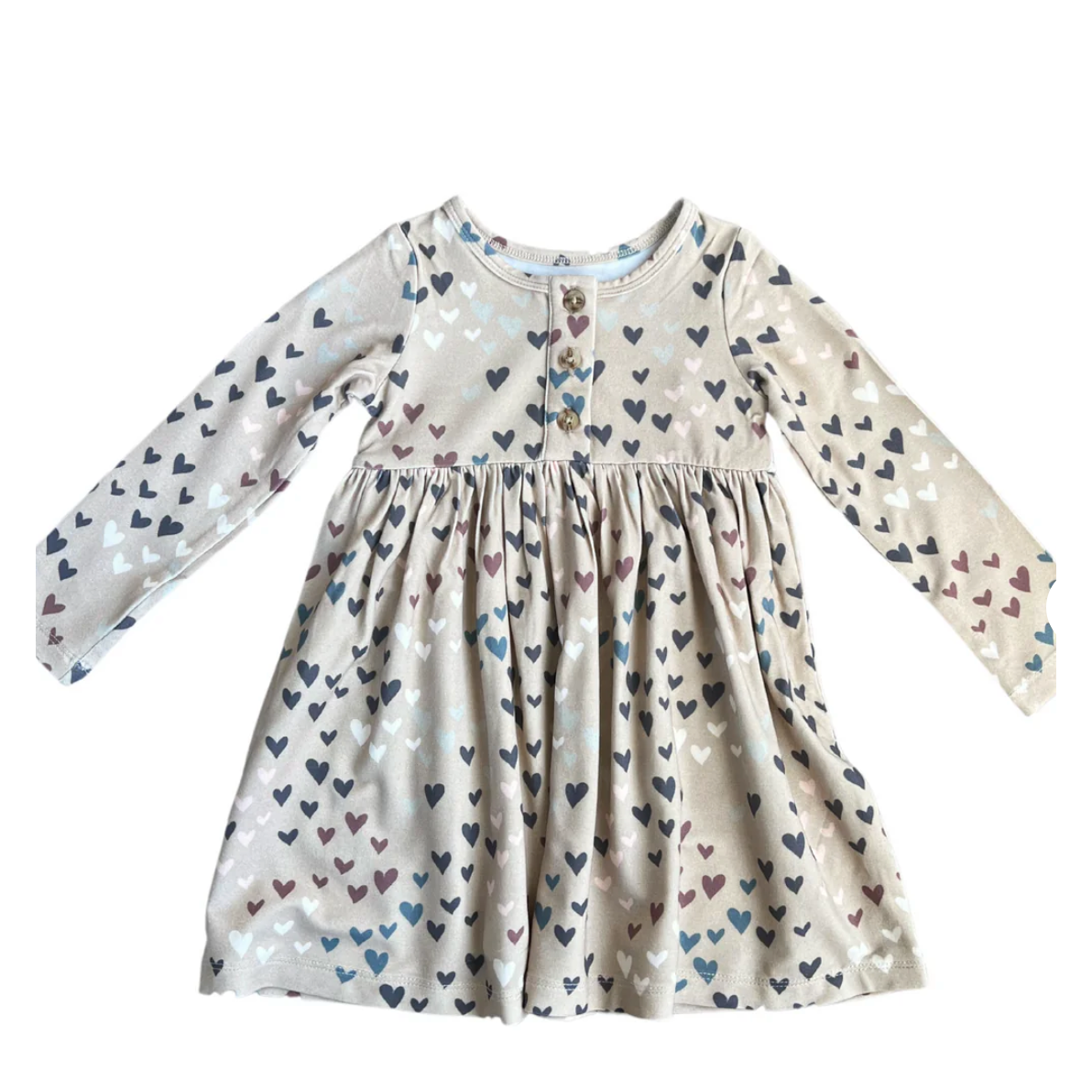 Baby Sprouts Long Sleeve Henley Dress - Cluster Hearts-Baby Sprouts-Little Giant Kidz