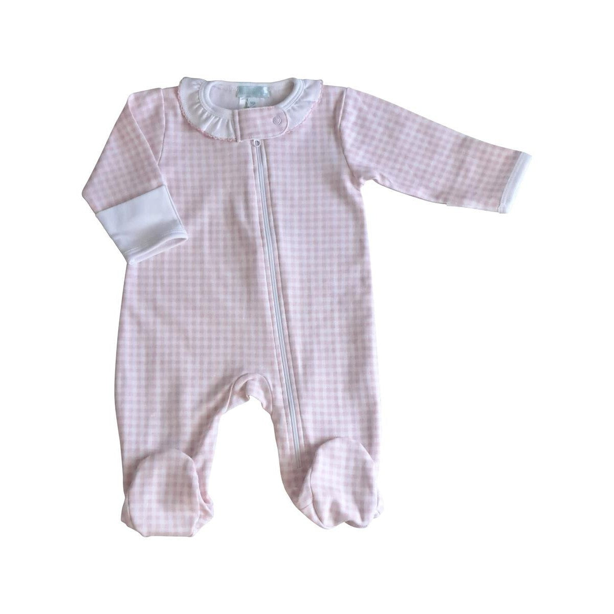 Baby Threads Pink Checks Zipper Pima Cotton Baby Girl Footie Pajamas-BABY THREADS-Little Giant Kidz