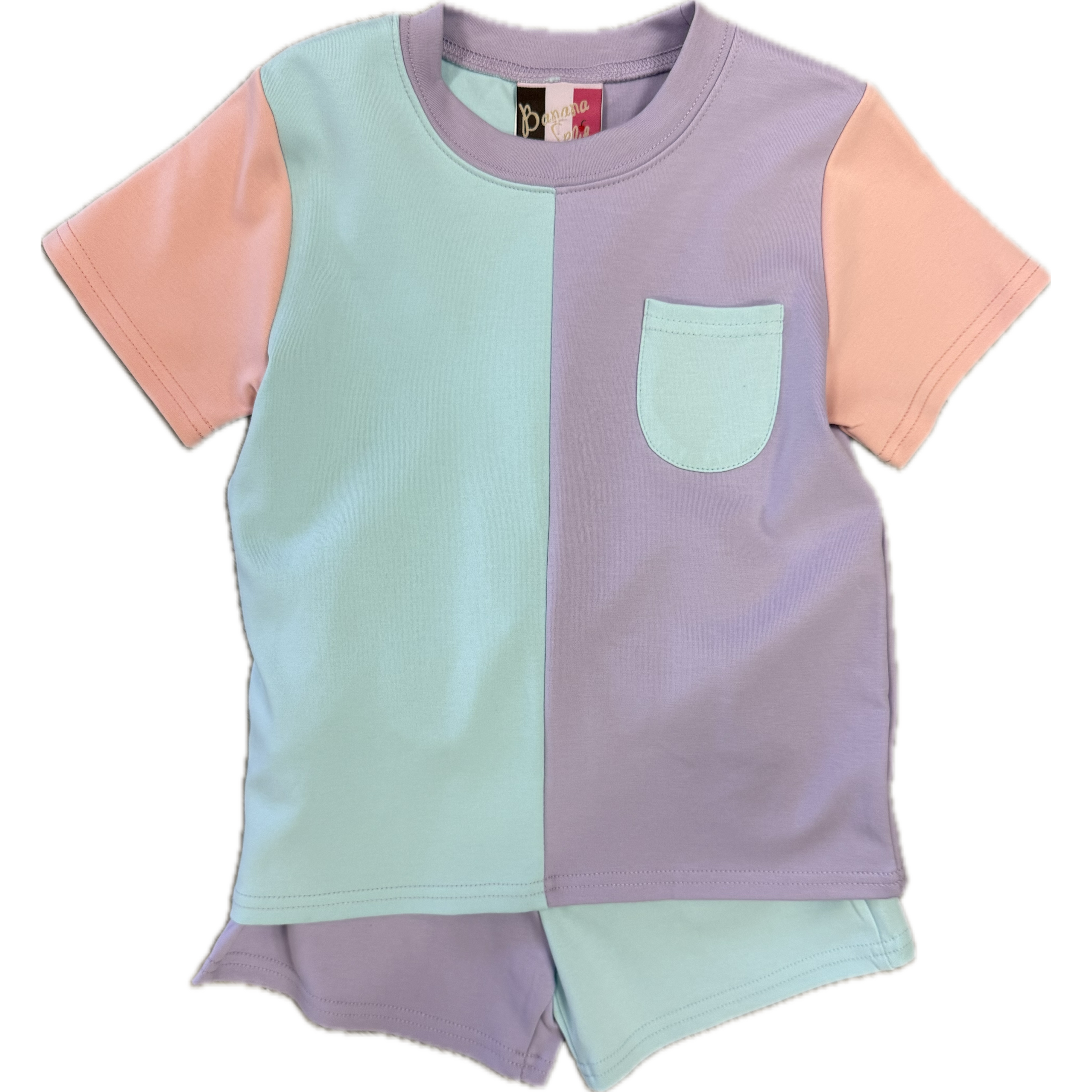 Banana Split Colorblock Short Set- Peach/Purple-BANANA SPLIT-Little Giant Kidz