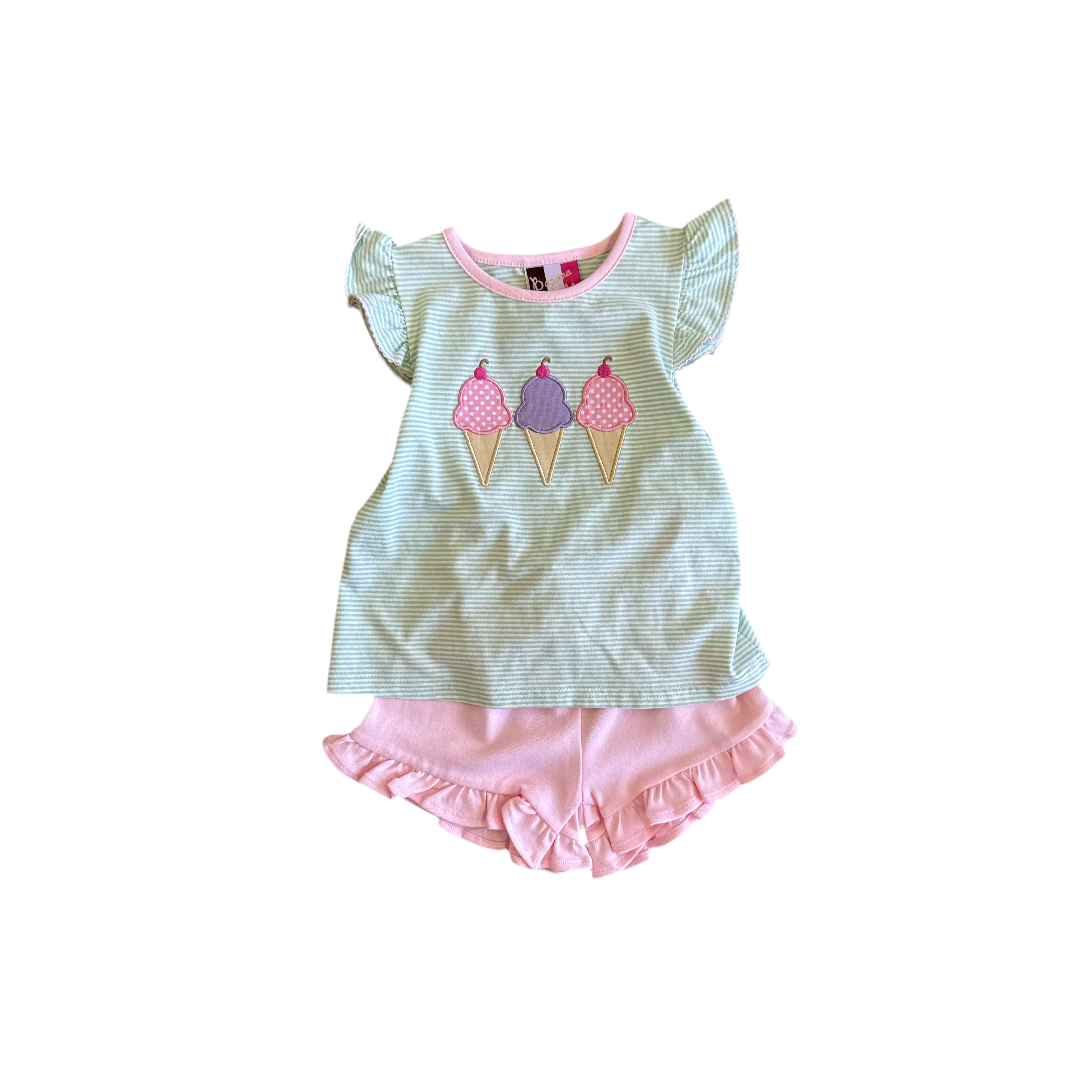 Banana Split Icecream Applique A/S Short Set-BANANA SPLIT-Little Giant Kidz