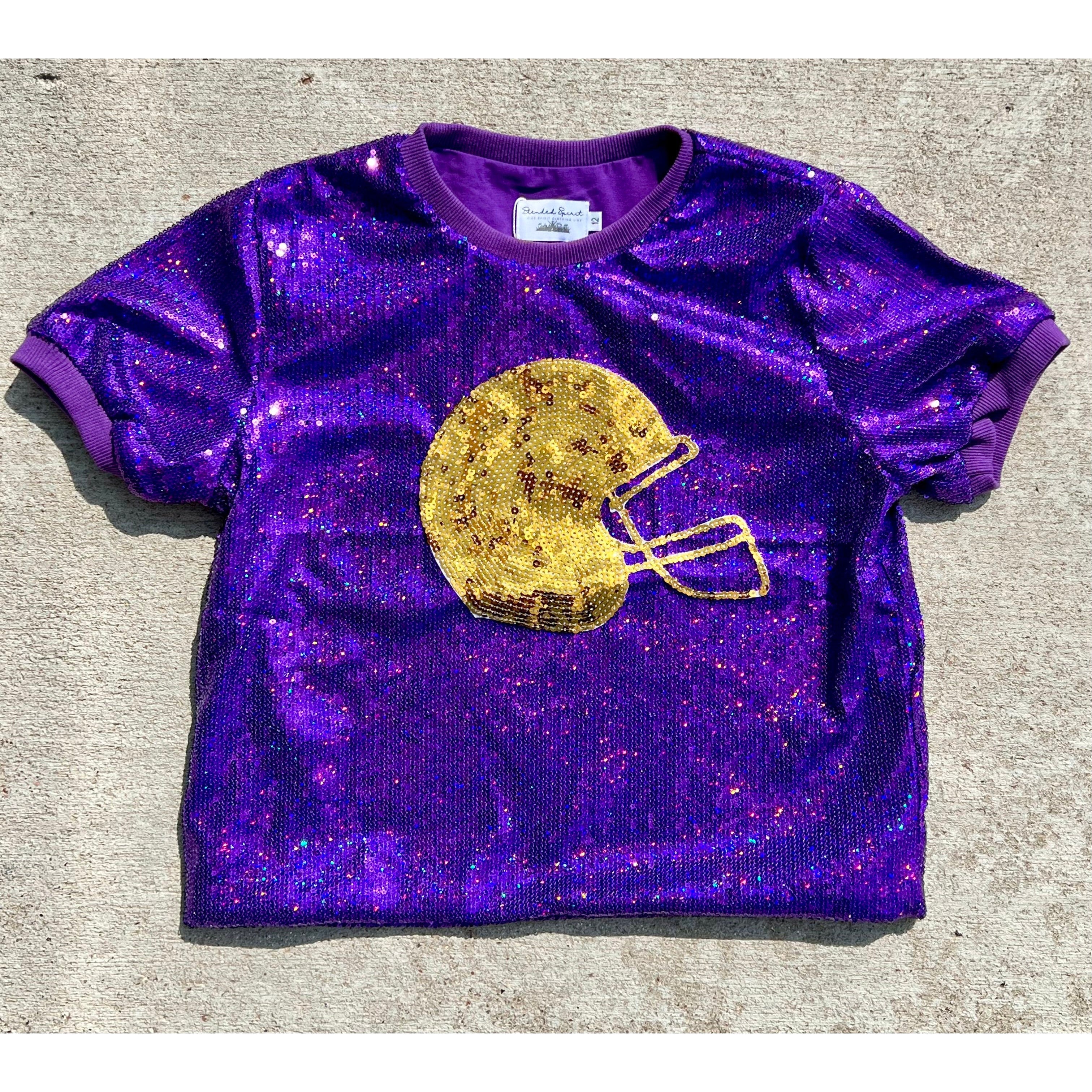 Blended Spirit Purple & Gold Helmet Sequins Top-Blended Spirit-Little Giant Kidz