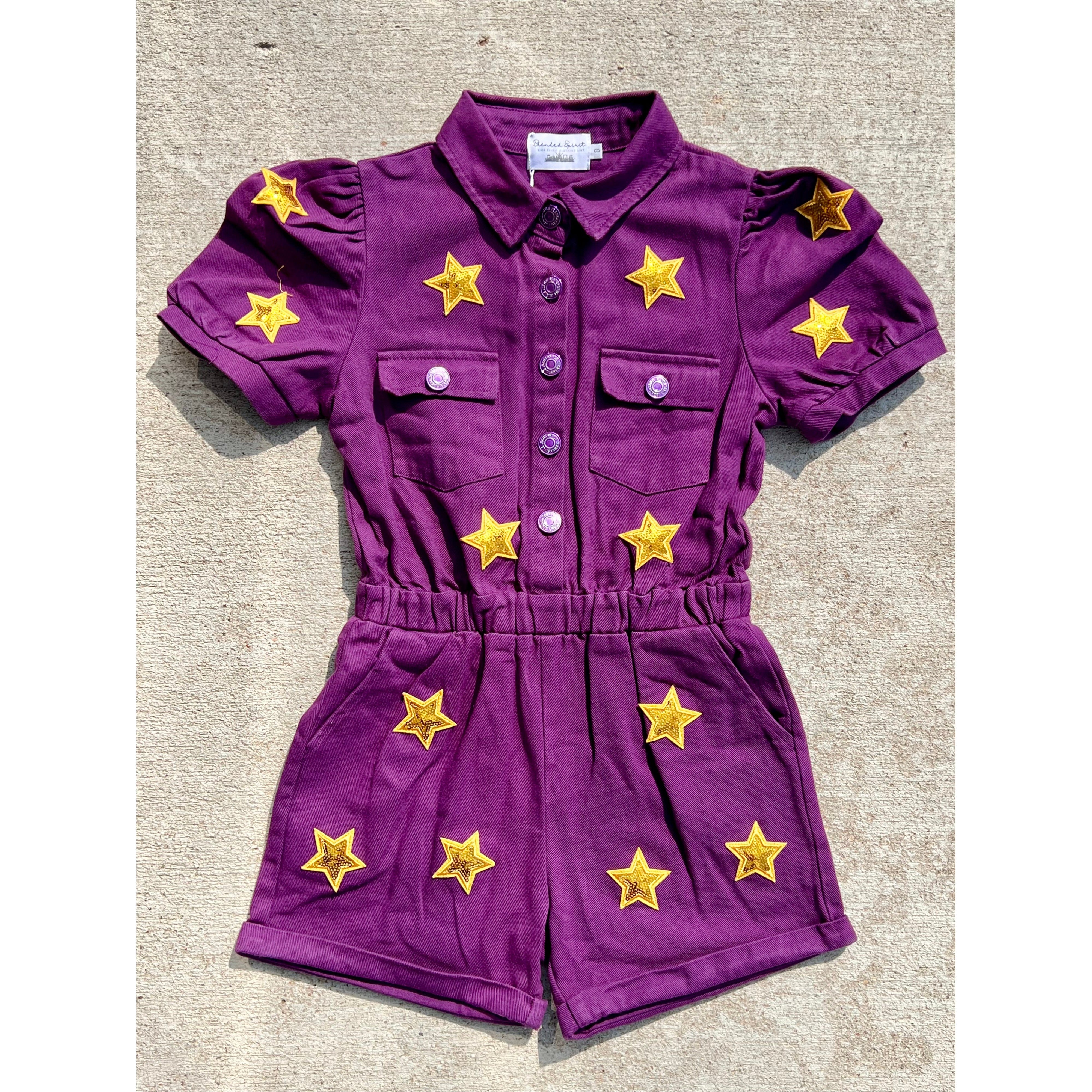 Blended Spirit Purple & Gold Stars Romper-Blended Spirit-Little Giant Kidz