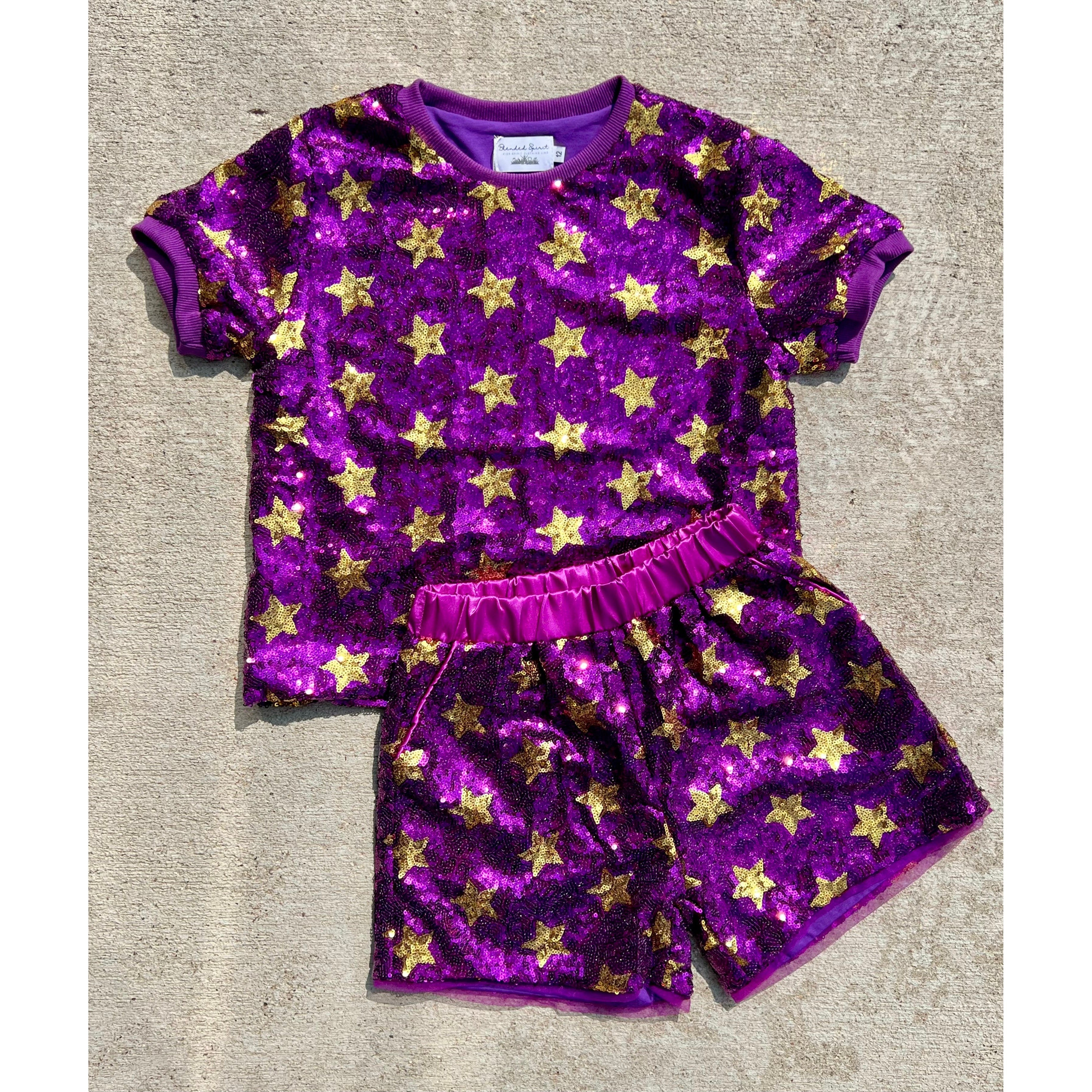 Blended Spirit Purple & Gold Stars Shorts-Blended Spirit-Little Giant Kidz