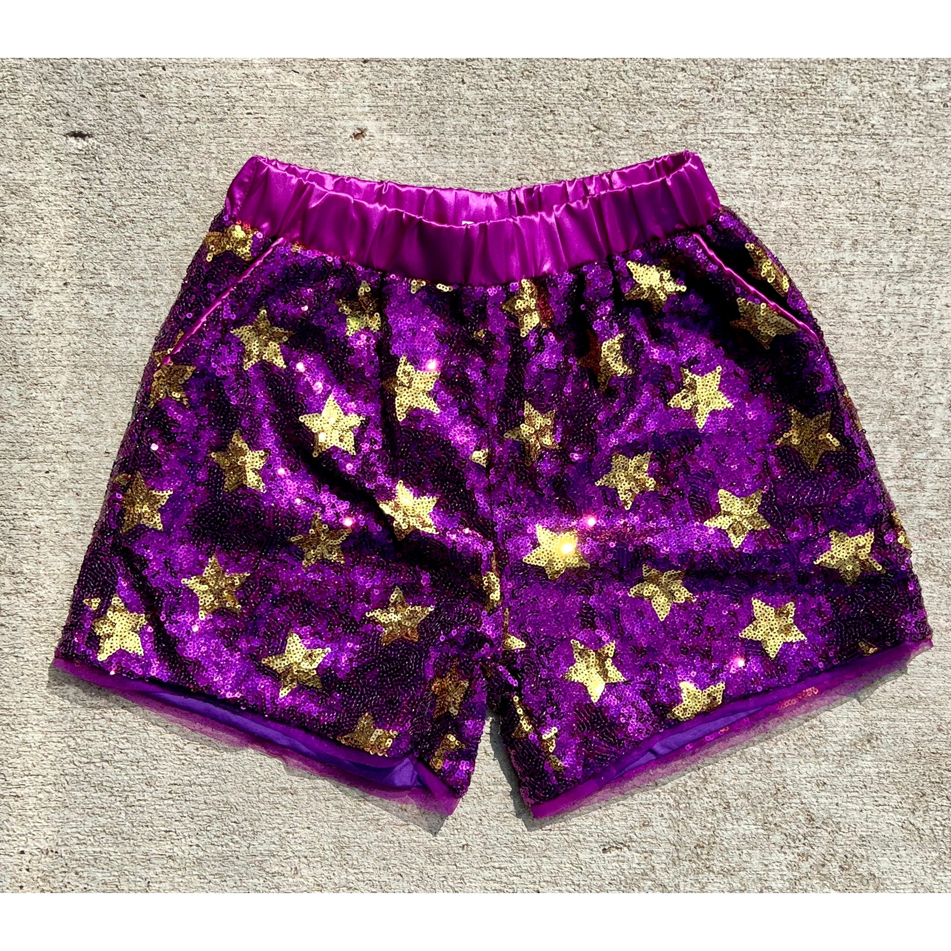 Blended Spirit Purple & Gold Stars Shorts-Blended Spirit-Little Giant Kidz