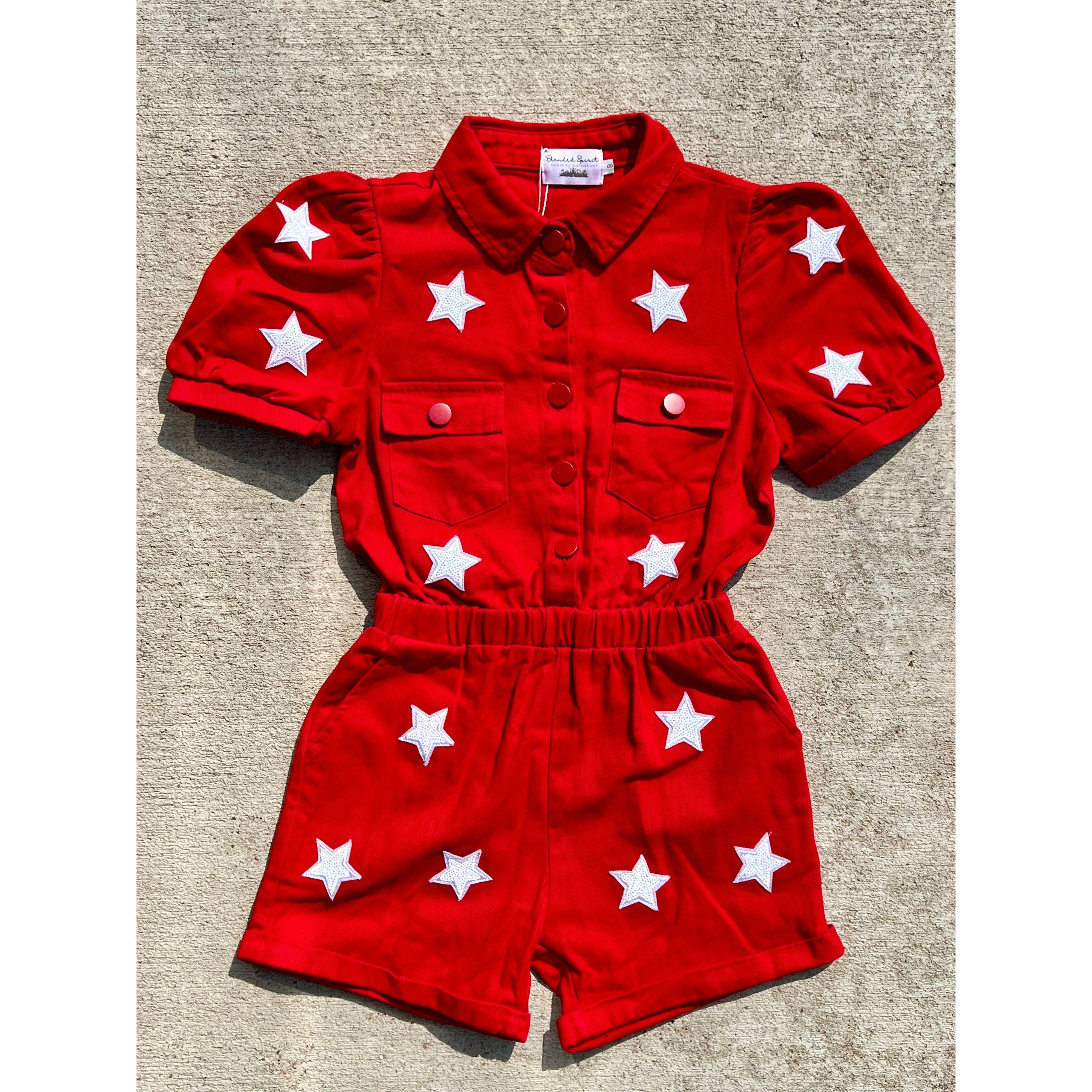 Blended Spirit Red & White Stars Romper-Blended Spirit-Little Giant Kidz