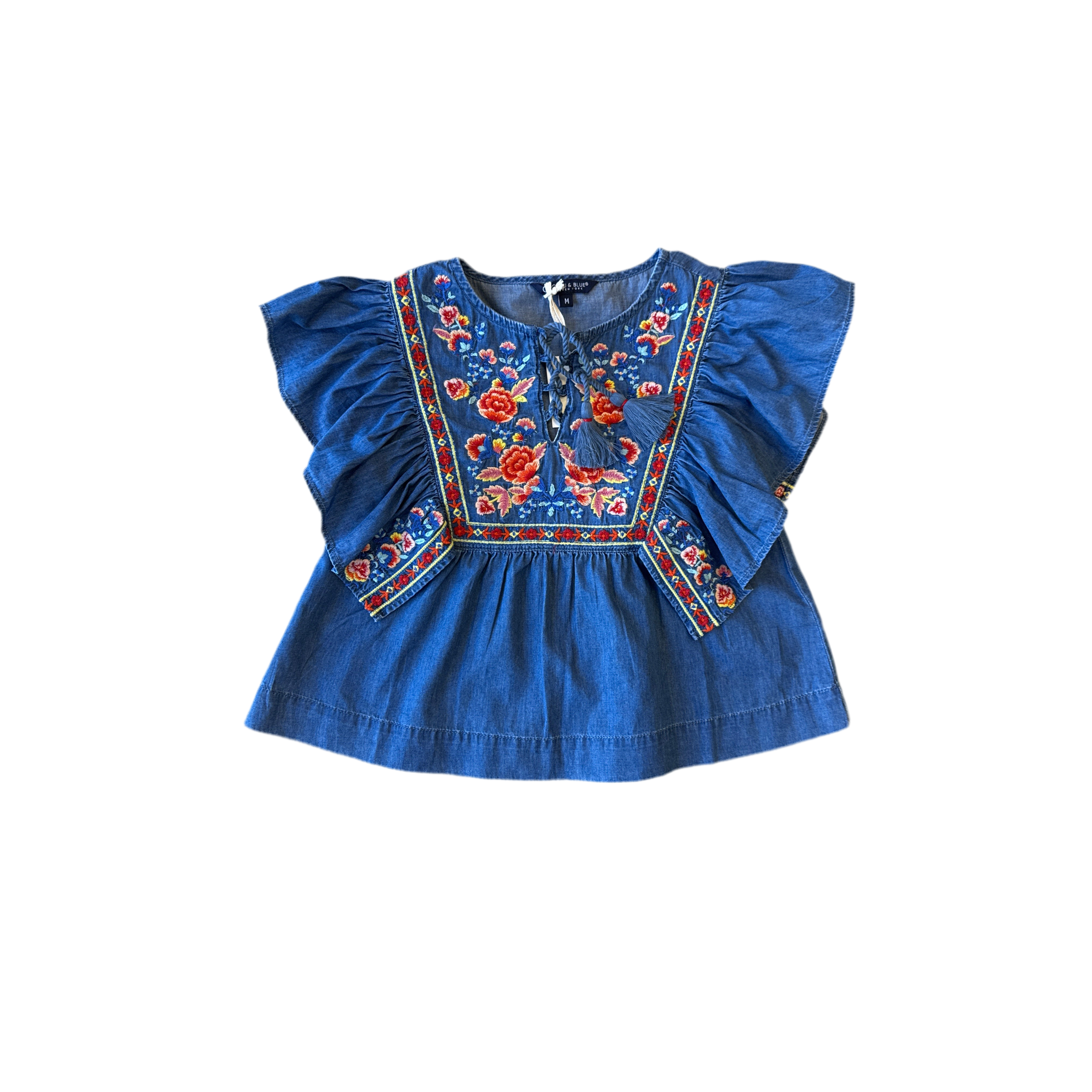 Blu & Blue Daisy Embroidered Top-BLU & BLUE-Little Giant Kidz