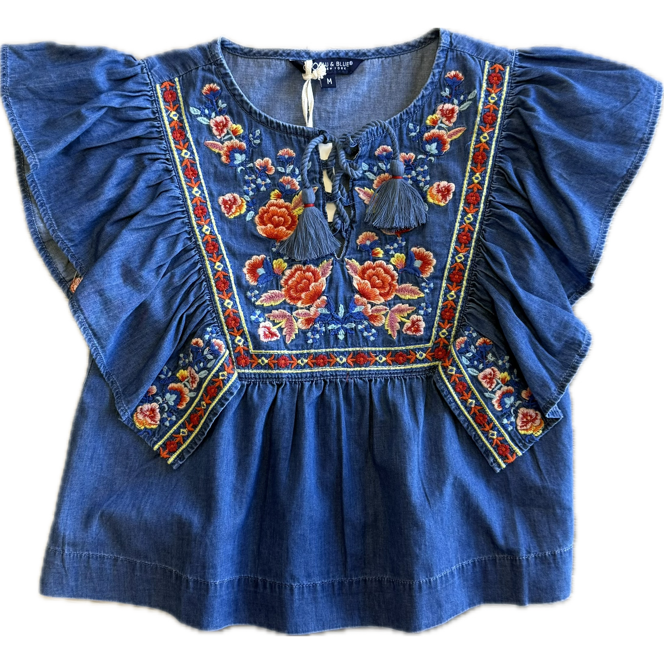 Blu & Blue Daisy Embroidered Top-BLU & BLUE-Little Giant Kidz