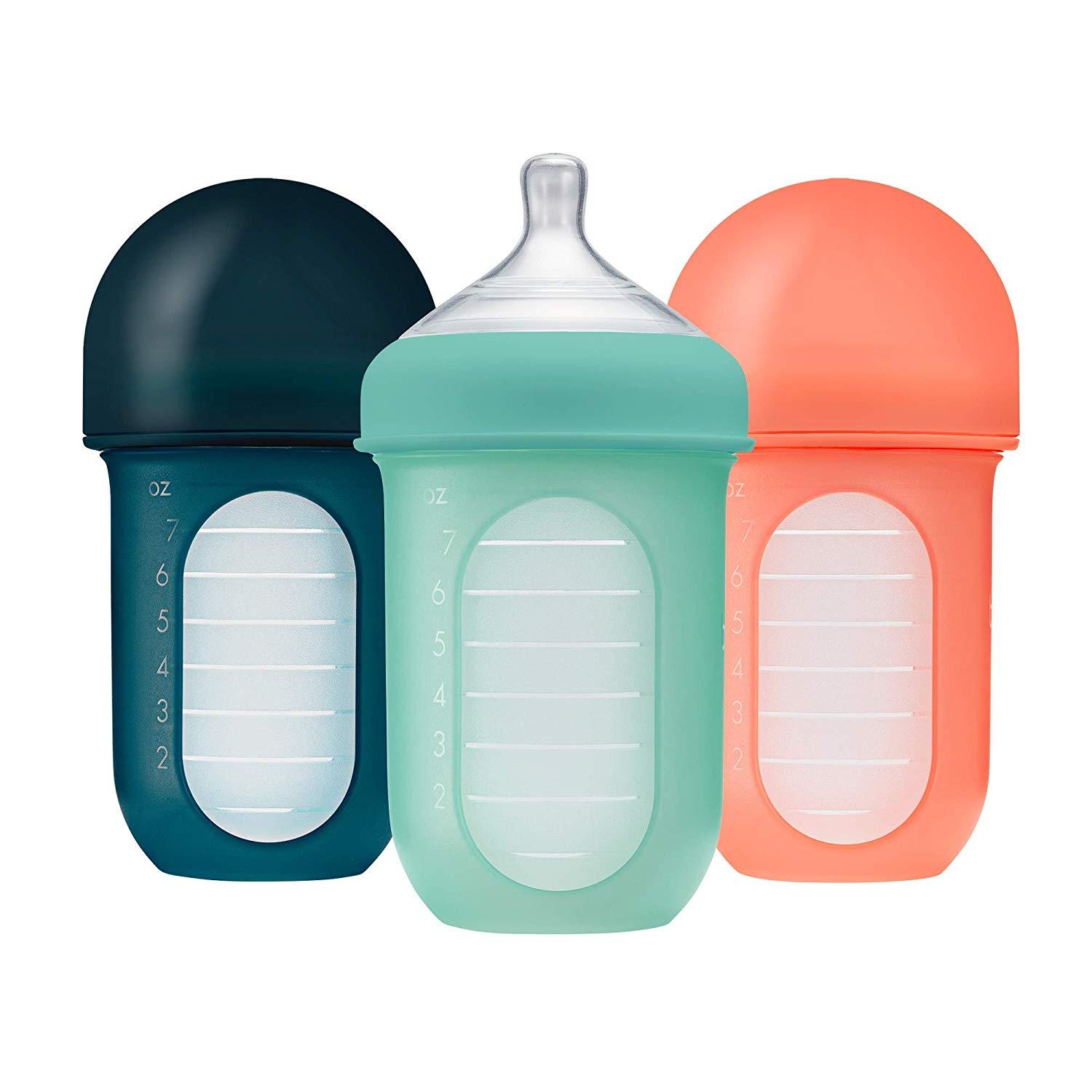 Boon NURSH Silicone Pouch Bottle 8 oz (3-Pack) - Mint/Cantaloupe/Navy-BOON-Little Giant Kidz