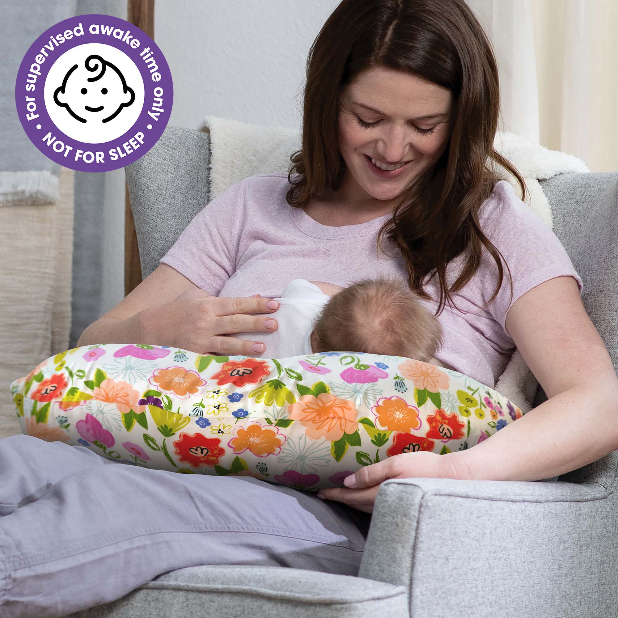 Boppy Nursing Pillow Original Support, Pink Garden, Ergonomic Nursing  Essentials for Bottle and Breastfeeding, Firm Fiber Fill, with Removable  Nursing