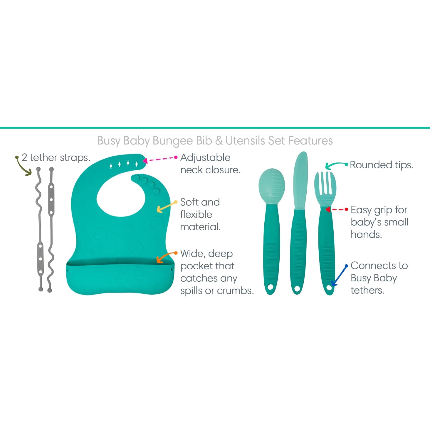 Busy Baby Bungee Bib, Utensil Set & Tether System - Pewter-BUSY BABY-Little Giant Kidz