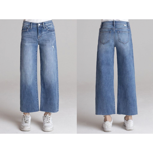 Ceros Girl's High Rise Crop Wide Leg Jeans - Malibu