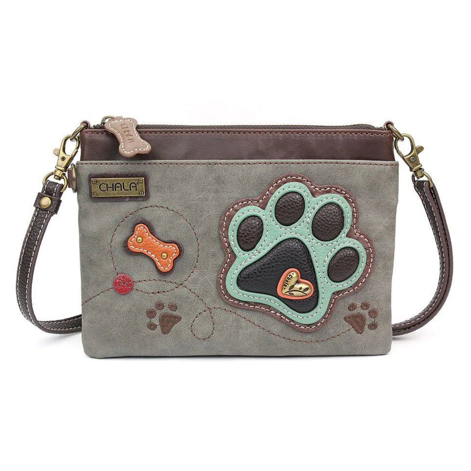 Chala Mini Crossbody - Teal Paw Print (Gray)-Chala Group-Little Giant Kidz