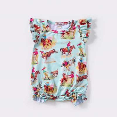 Clover Cottage Aqua Rodeo Girl Romper-Clover Cottage-Little Giant Kidz