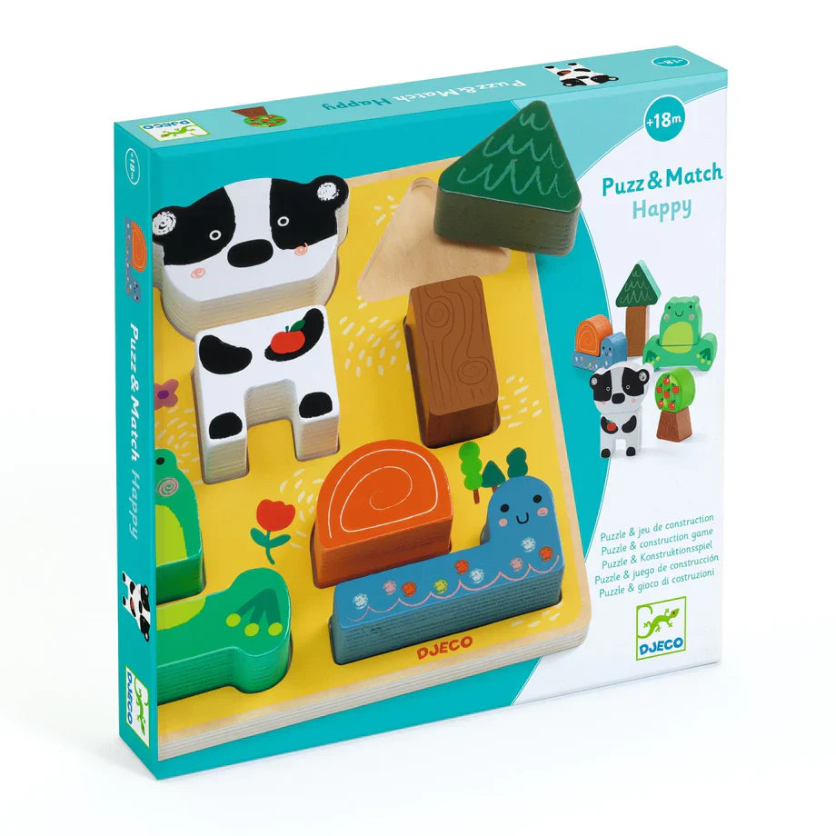 DJECO Puzz and Match Happy Wooden Puzzle-DJECO-Little Giant Kidz