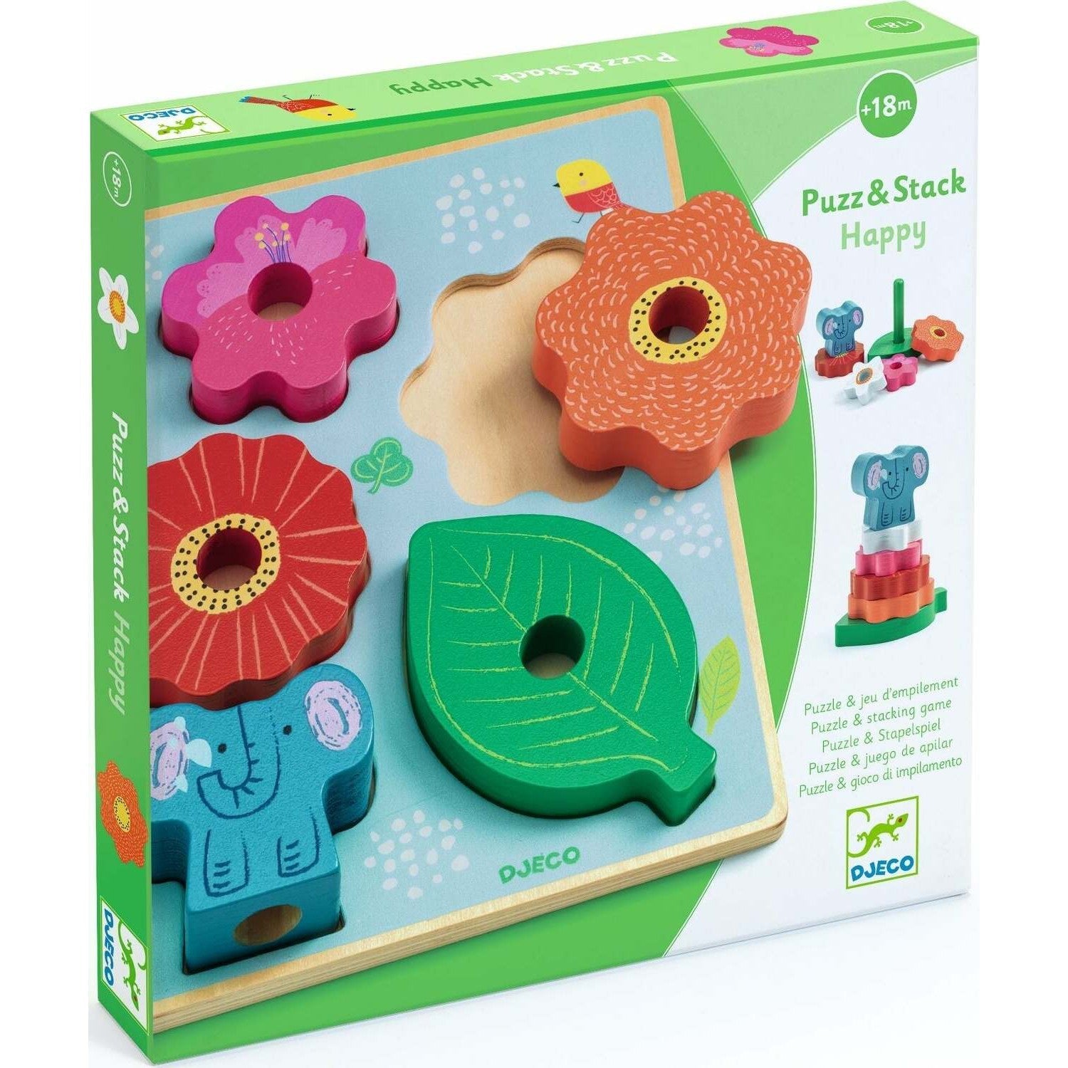 DJECO Puzz and Stack Happy Wooden Puzzle-DJECO-Little Giant Kidz