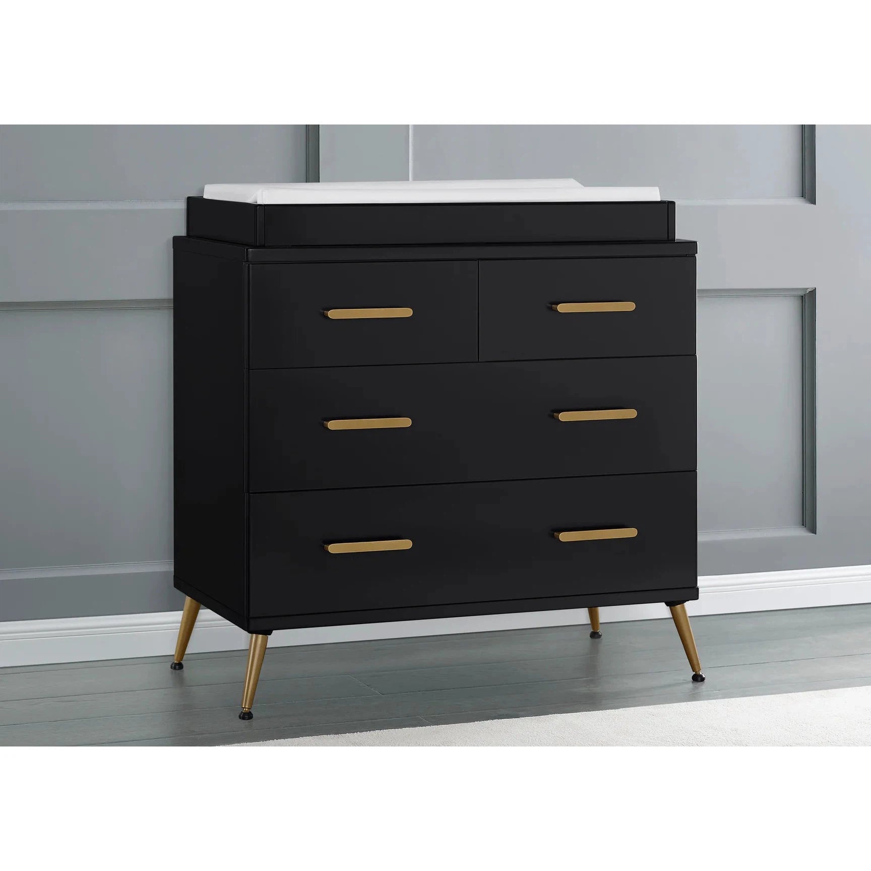 Delta Sloane 4 Drawer Dresser with Changing Top Tray - Black with Melted Bronze-DELTA-Little Giant Kidz