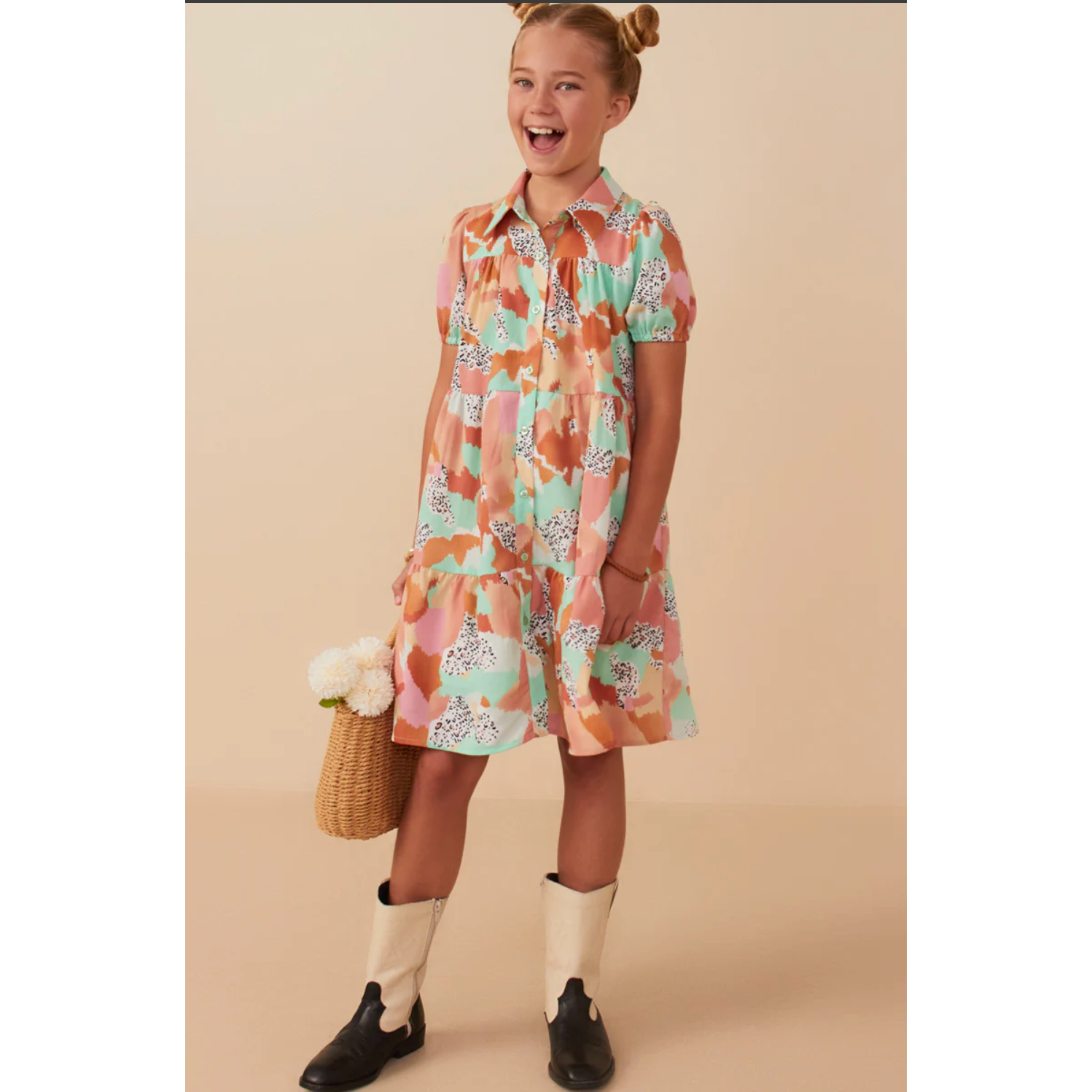 Hayden Girls Abstract Leopard Print Button Up Shirt Dress-HAYDEN GIRLS-Little Giant Kidz