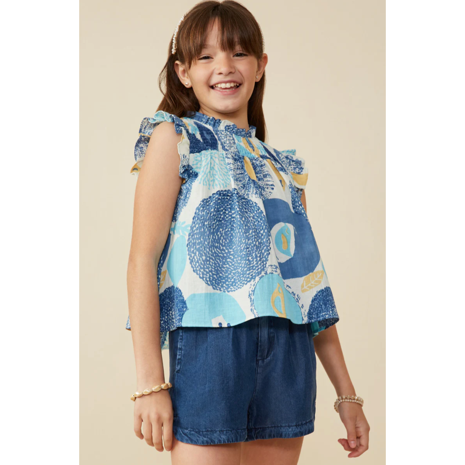 Hayden Girls Abstract Smocked Cotton Linen Tank-HAYDEN GIRLS-Little Giant Kidz