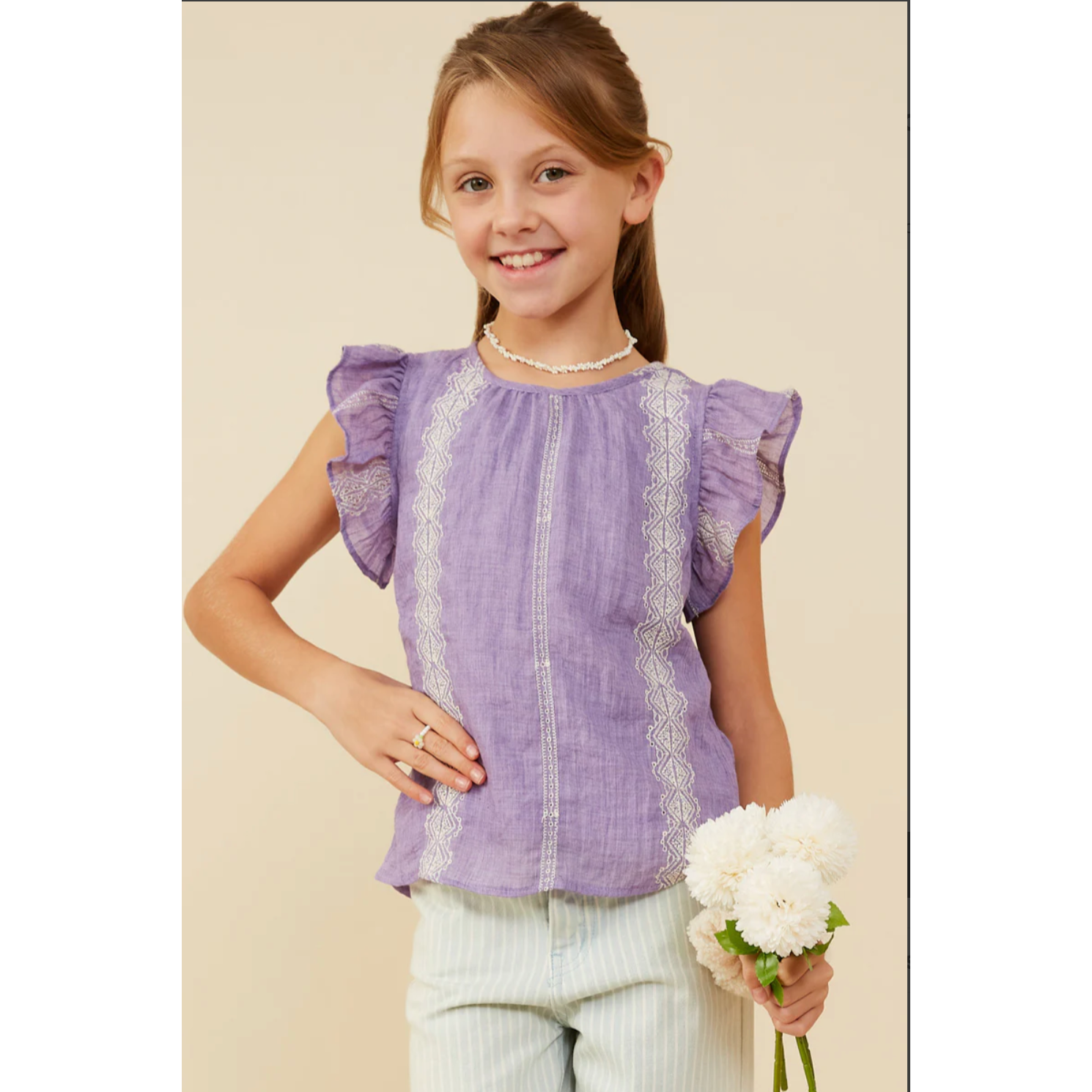 Hayden Girls Eyelet Embroidered Ruffled Detail Tank-HAYDEN GIRLS-Little Giant Kidz