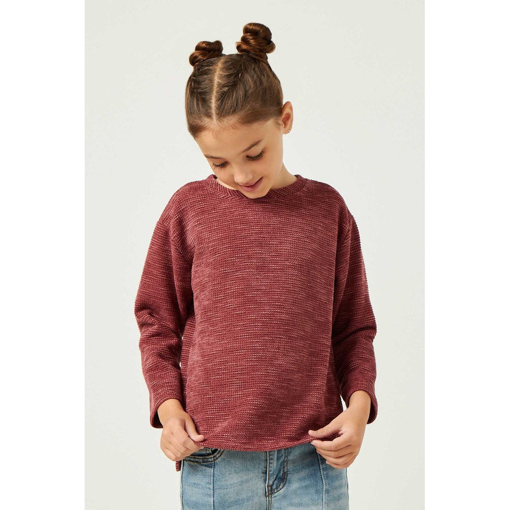 Hayden Girls Mauve Textured Waffle Chenille Long Sleeve Top-HAYDEN GIRLS-Little Giant Kidz