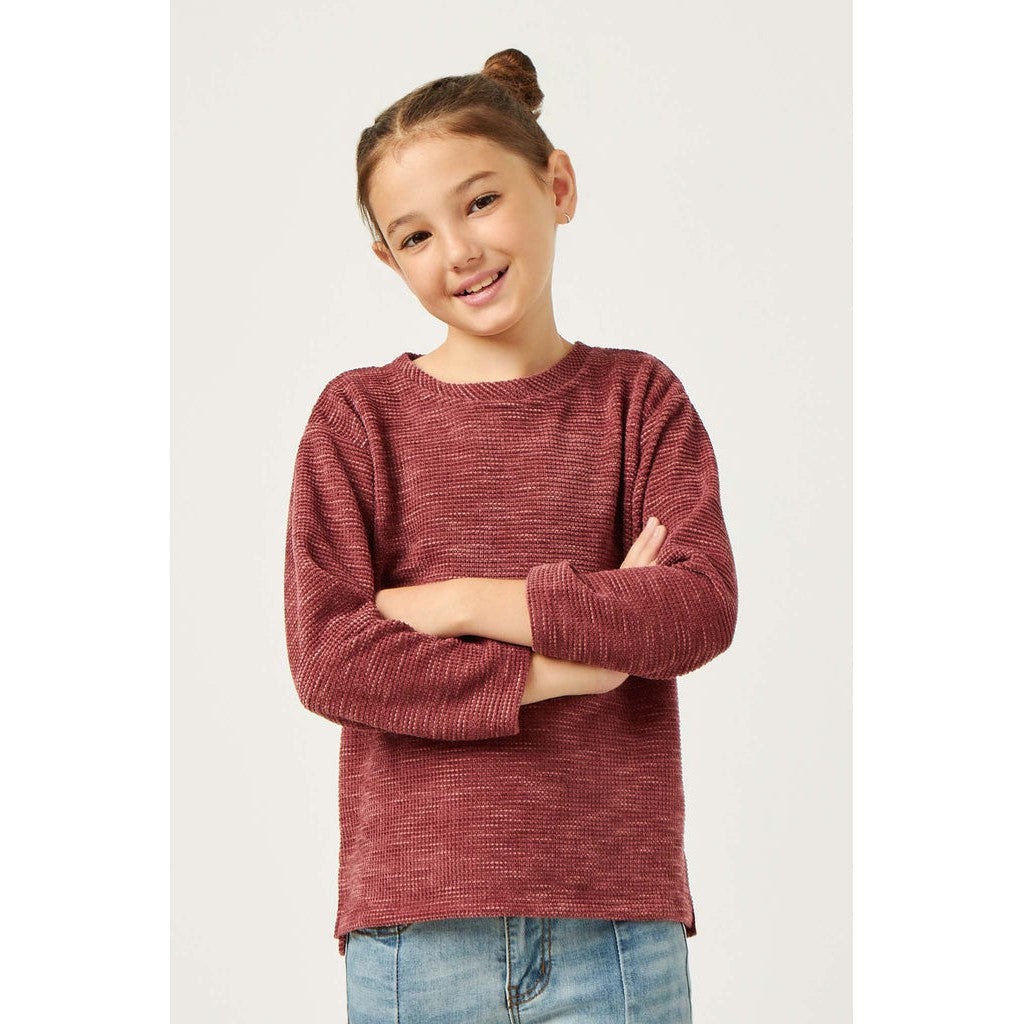 Hayden Girls Mauve Textured Waffle Chenille Long Sleeve Top-HAYDEN GIRLS-Little Giant Kidz