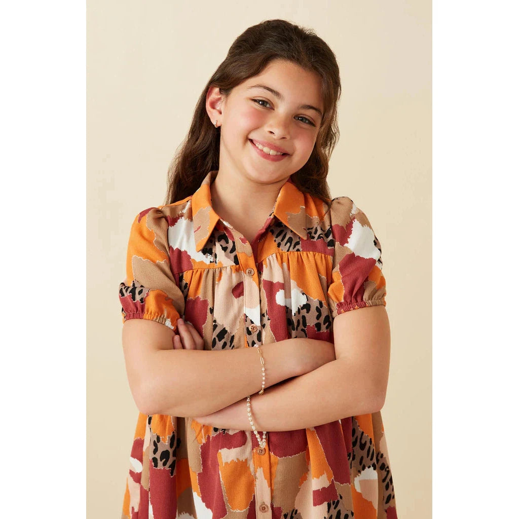 Hayden Girls Multicolor Abstract Leopard Print Button Up Shirt Dress-HAYDEN GIRLS-Little Giant Kidz