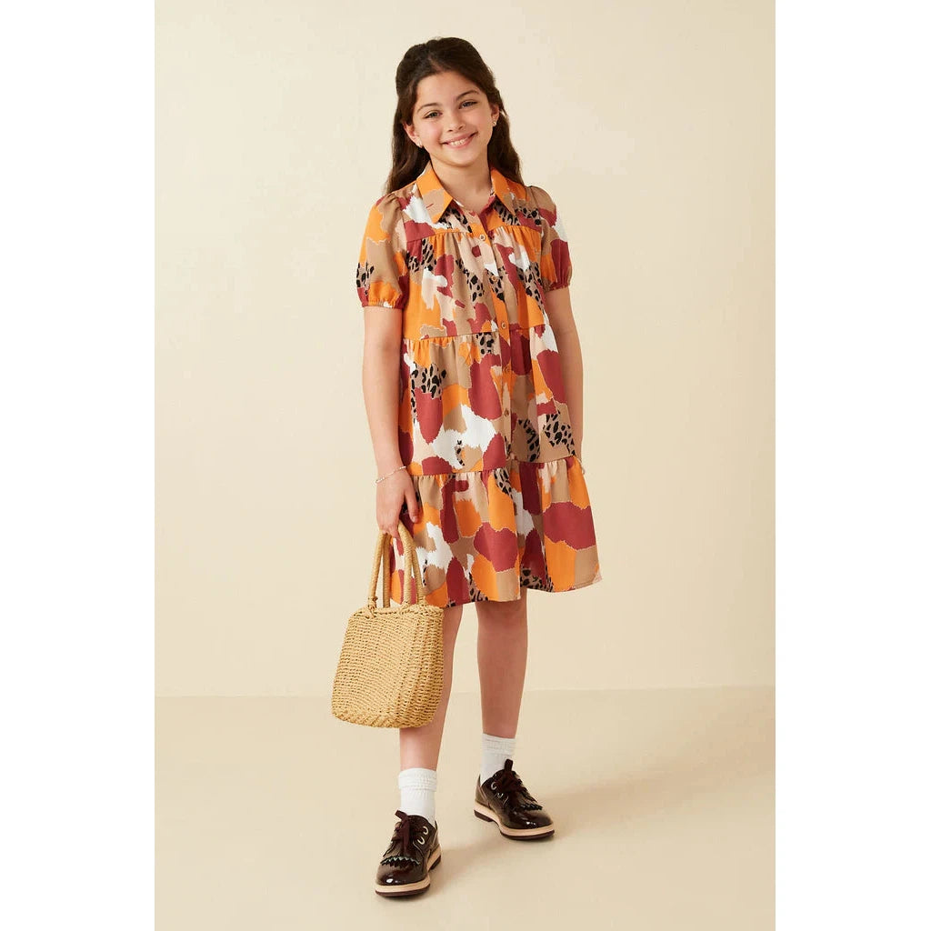 Hayden Girls Multicolor Abstract Leopard Print Button Up Shirt Dress-HAYDEN GIRLS-Little Giant Kidz