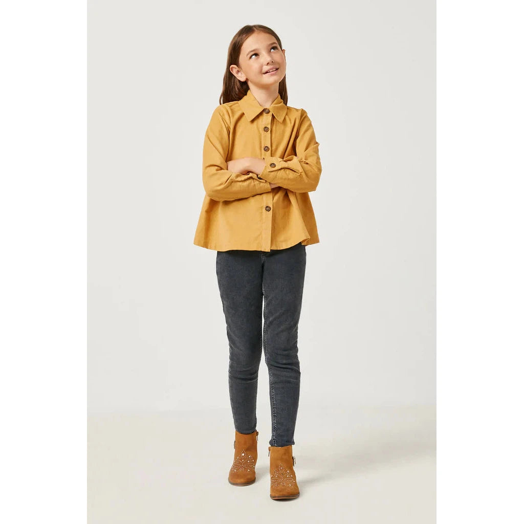 Hayden Girls Mustard Corduroy Button Up Peplum Shirt-HAYDEN GIRLS-Little Giant Kidz