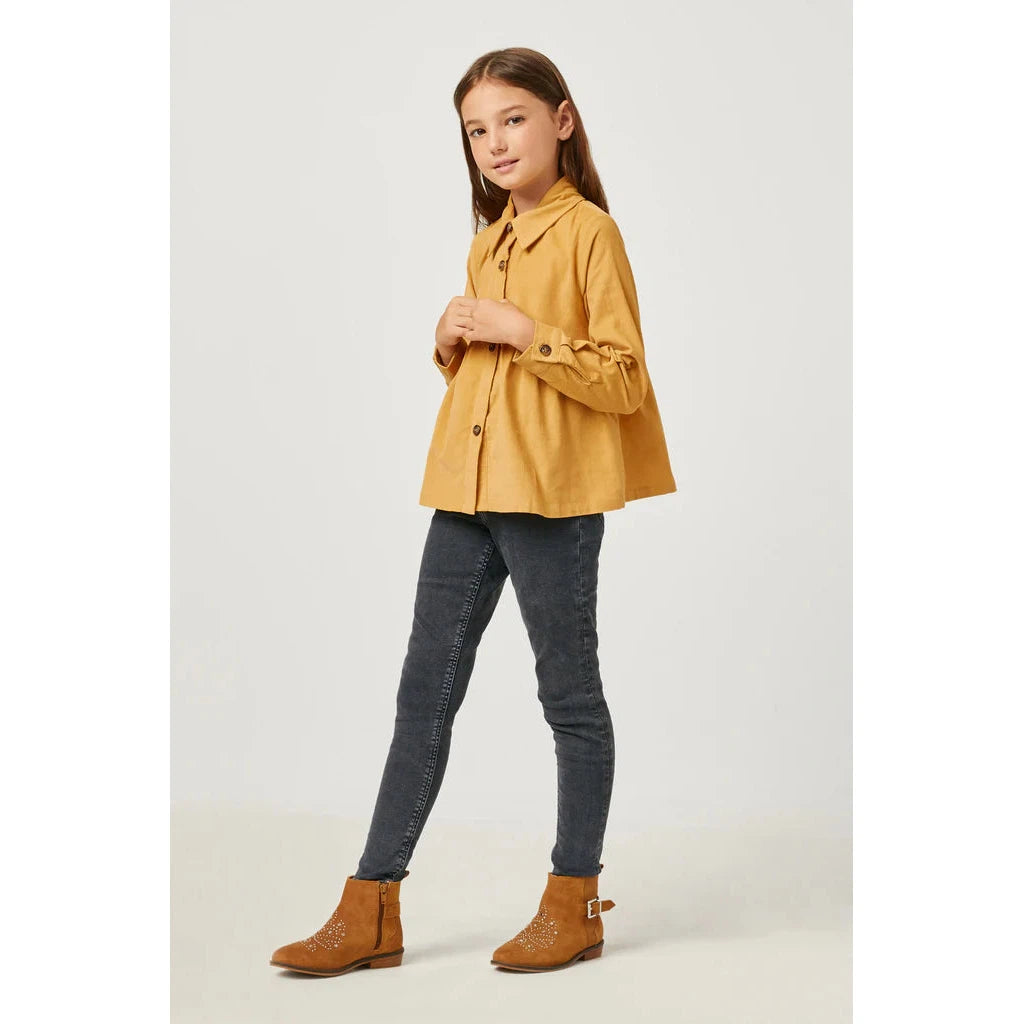 Hayden Girls Mustard Corduroy Button Up Peplum Shirt-HAYDEN GIRLS-Little Giant Kidz