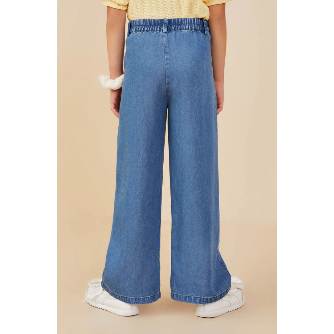 Hayden Girls Pleated Detail Wide Leg Tencel Pants- Mid Denim-HAYDEN GIRLS-Little Giant Kidz