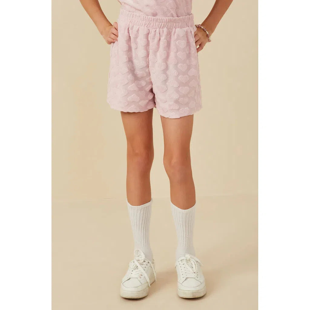 Hayden Girls Terry Heart Textured Elastic Waist Shorts-HAYDEN GIRLS-Little Giant Kidz