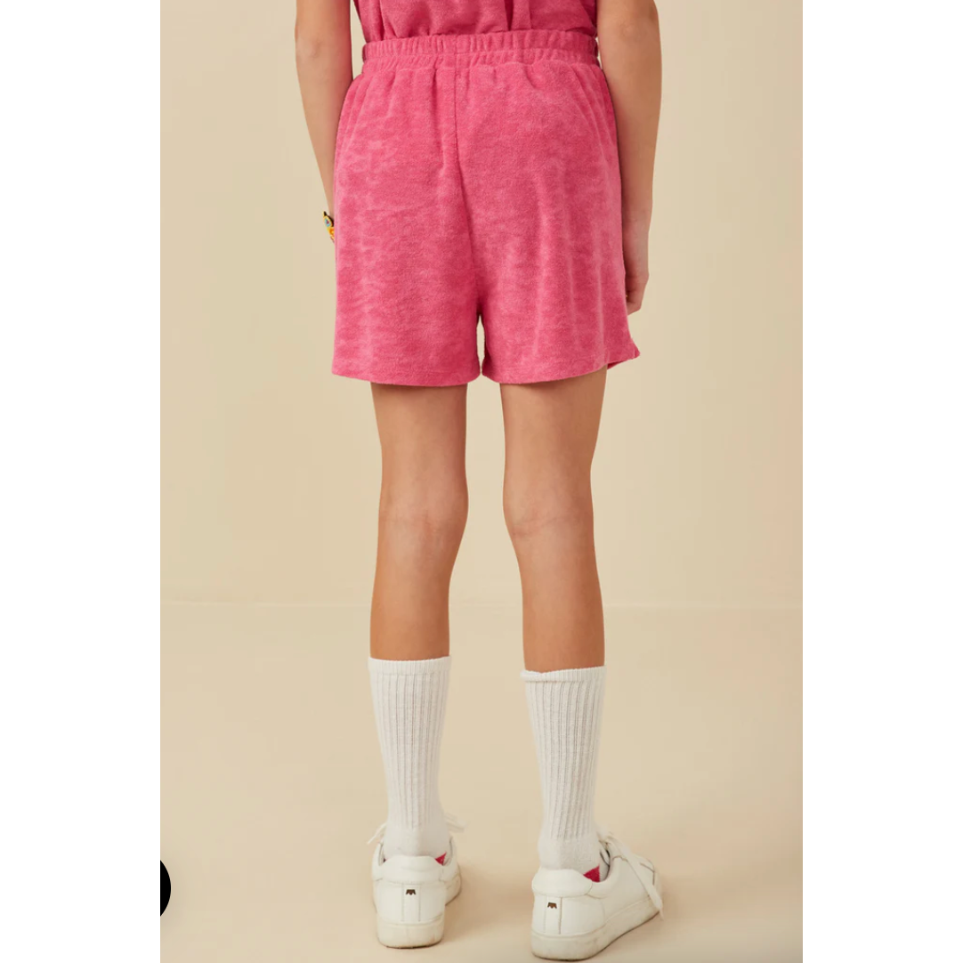 Hayden Girls Textured Velvet Look Terry Short- Pink-HAYDEN GIRLS-Little Giant Kidz