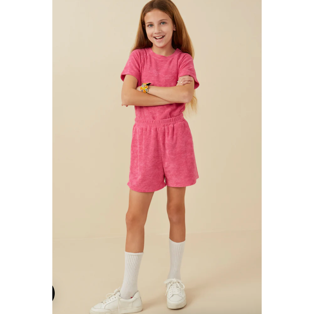 Hayden Girls Textured Velvet Look Terry Short- Pink-HAYDEN GIRLS-Little Giant Kidz