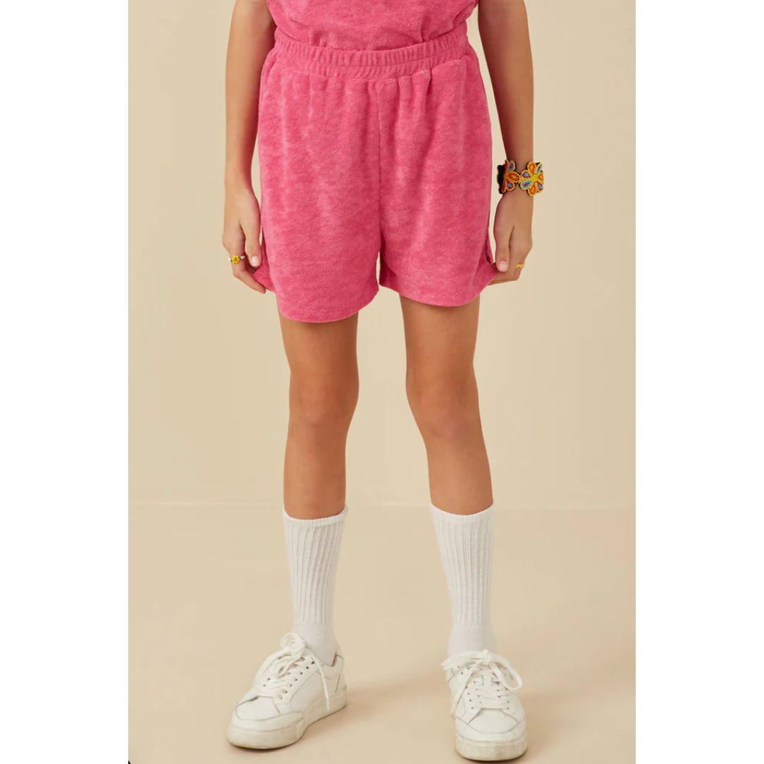 Hayden Girls Textured Velvet Look Terry Short- Pink-HAYDEN GIRLS-Little Giant Kidz