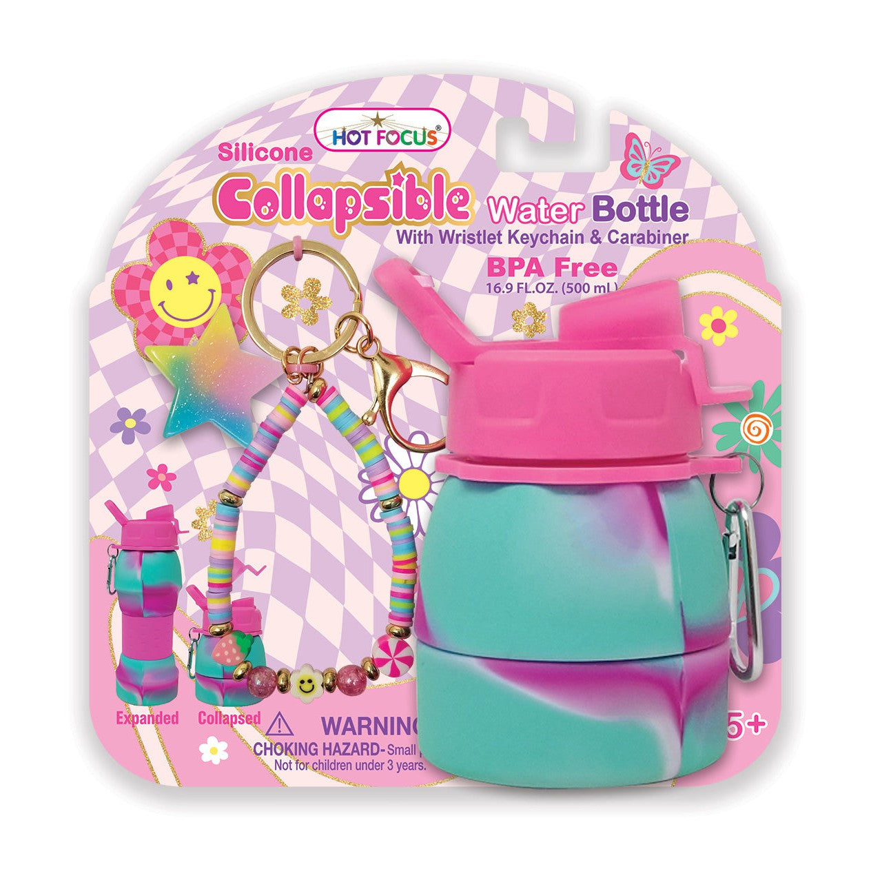 Hot Focus Silicone Collapsible Water Bottle - Groovy Flower-HOT FOCUS-Little Giant Kidz