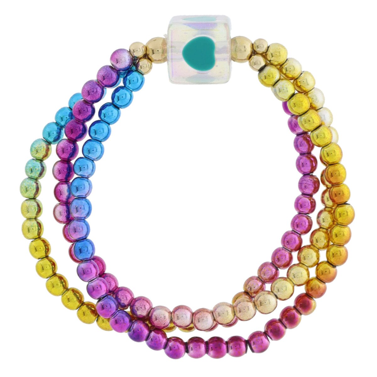 Jane Marie 3 Strand Multi Ball Beaded and Iridescent Clear Cube Bead with Teal Enamel Hearts Bracelet-JANE MARIE-Little Giant Kidz