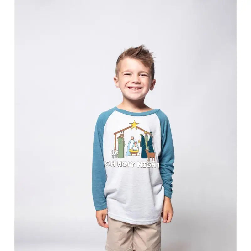 Jane Marie Kids Oh Holy Night Denim/Heather White 3/4 Sleeve T-Shirt-JANE MARIE-Little Giant Kidz