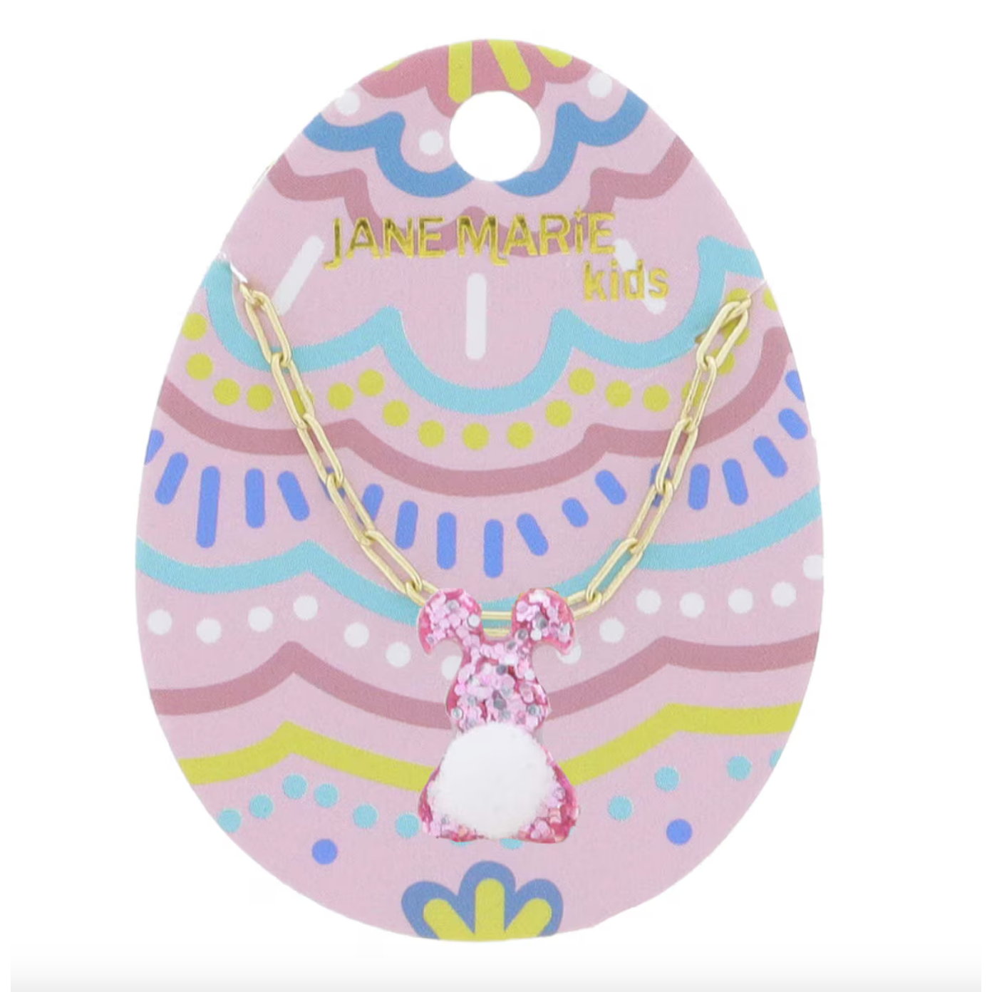 Jane Marie Kids Pink Glitter Resin Bunny with Mini White Pom Tail Necklace-JANE MARIE-Little Giant Kidz