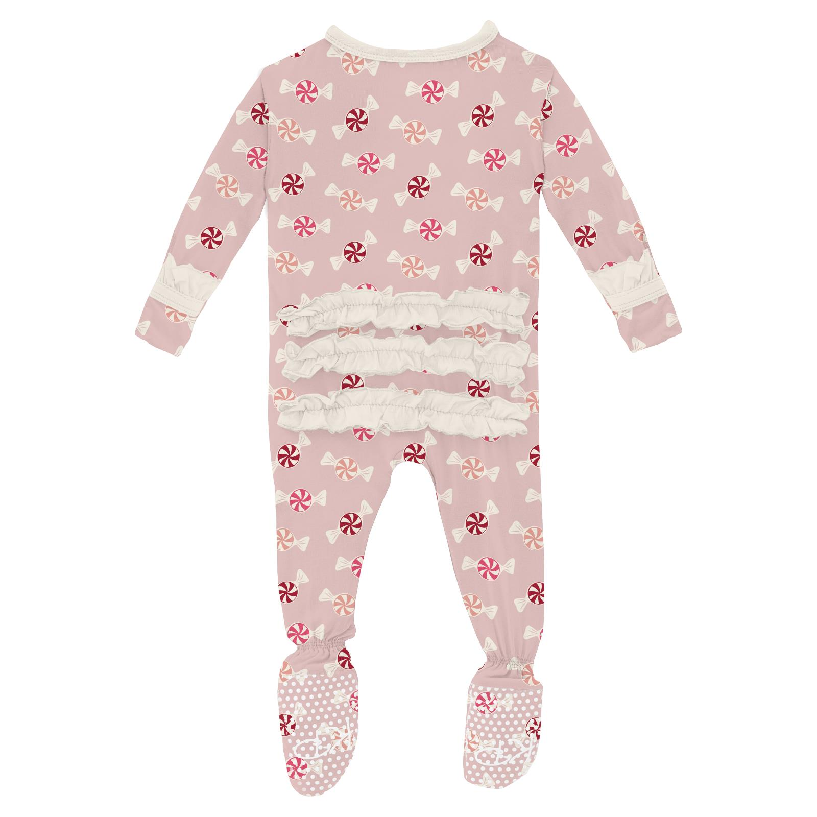 Kickee Pants Baby Rose Peppermints Print Classic Ruffle Footie-Kickee Pants-Little Giant Kidz