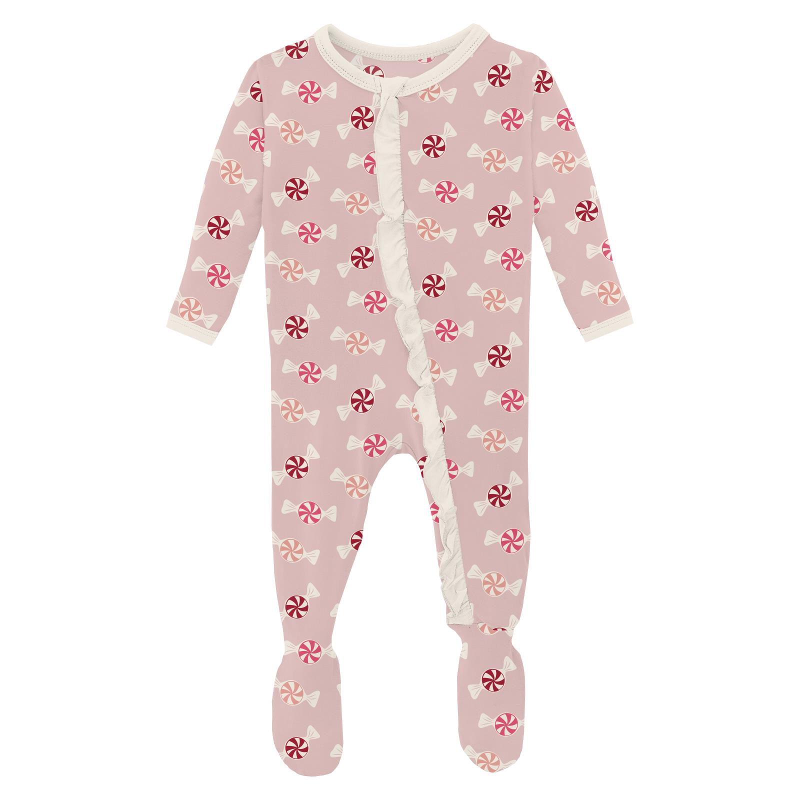 Kickee Pants Baby Rose Peppermints Print Classic Ruffle Footie-Kickee Pants-Little Giant Kidz