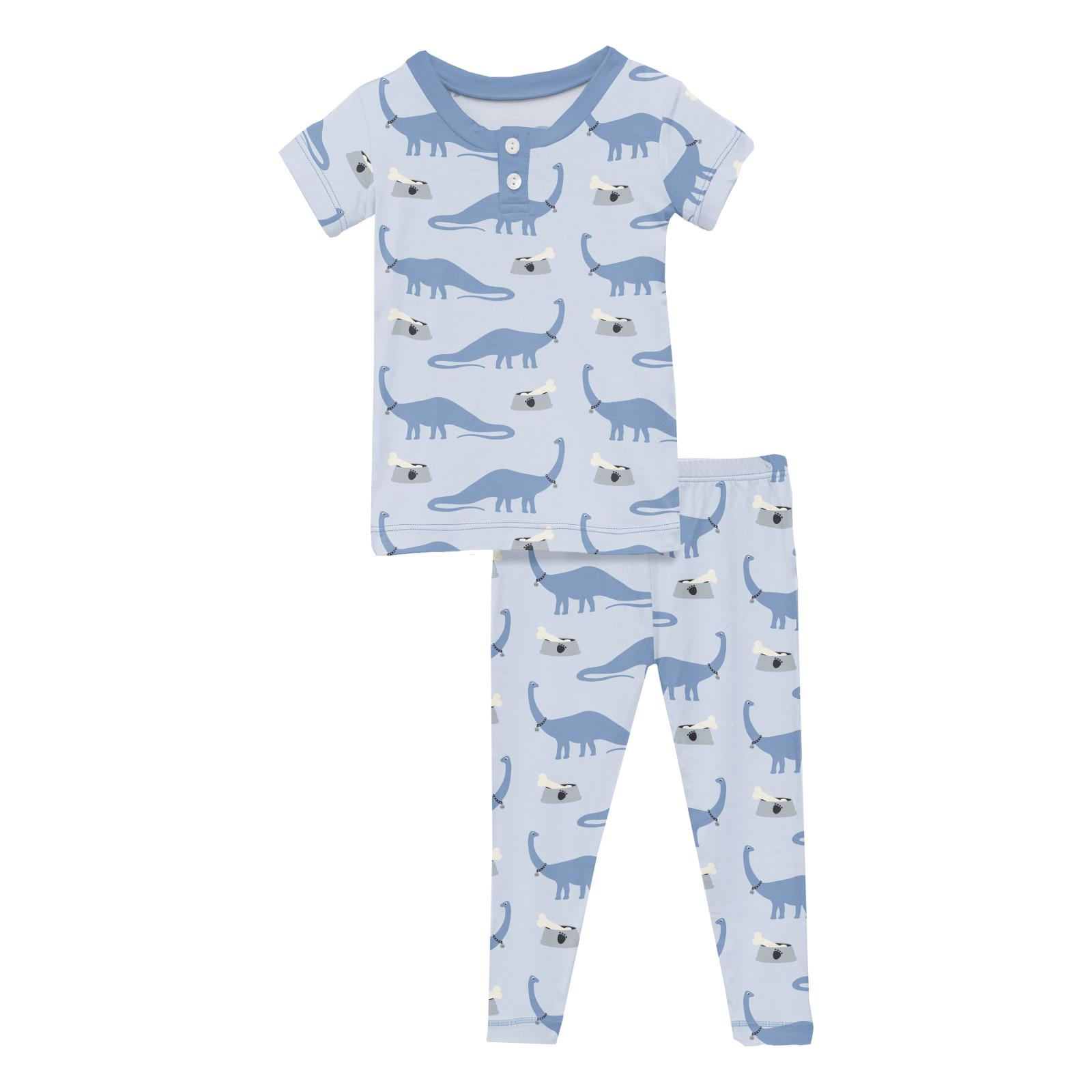 Kickee Pants Dew Pet Dino Print Short Sleeve Henley Pajama Set-Kickee Pants-Little Giant Kidz