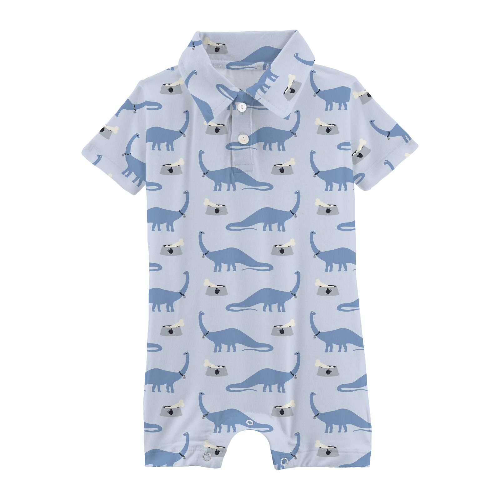 Kickee Pants Dew Pet Dino Print Short Sleeve Polo Romper-Kickee Pants-Little Giant Kidz